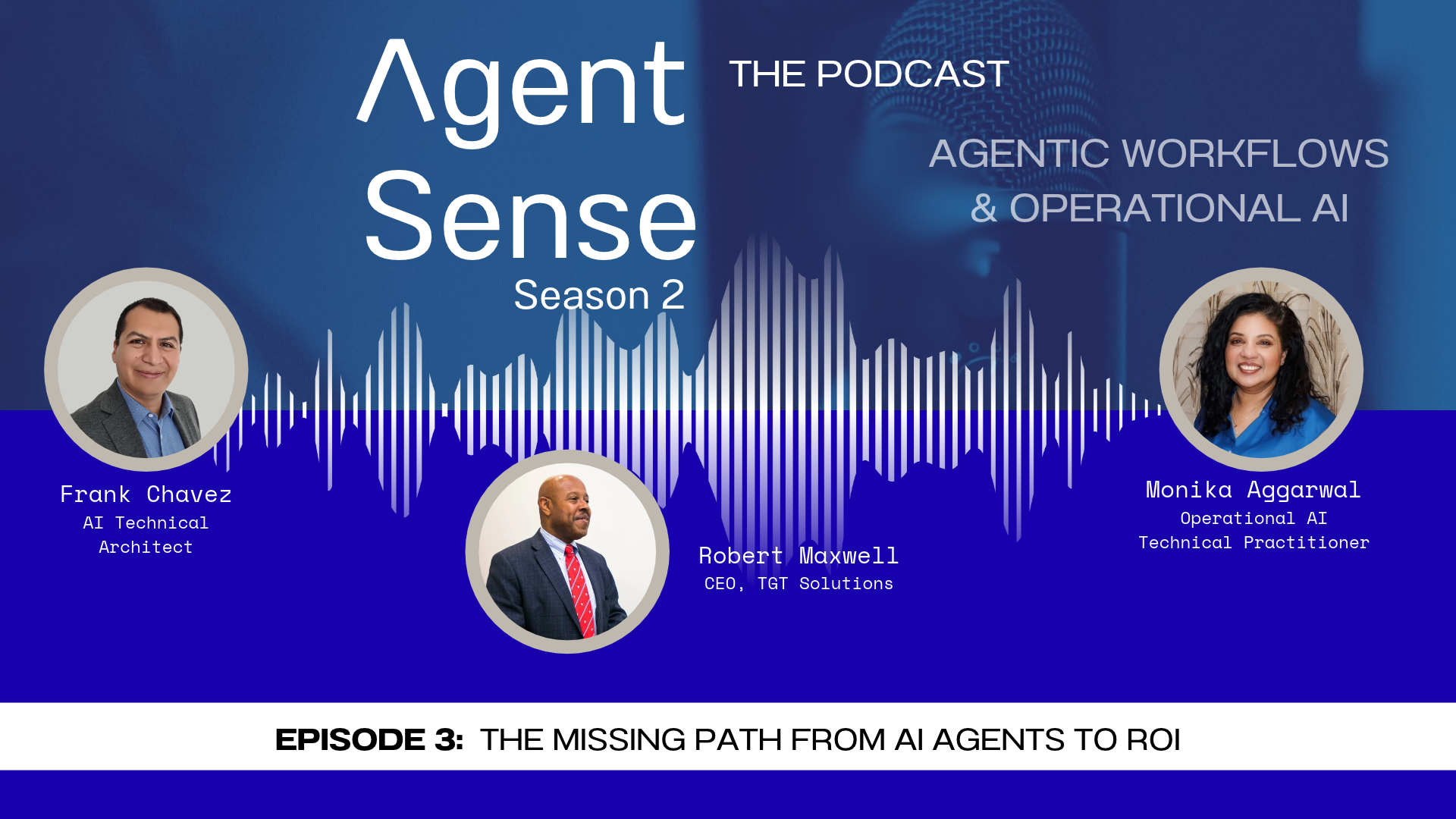 Episode 13 — The Missing Path From AI Agents to ROI: episode cover featuring Agent Sense branding